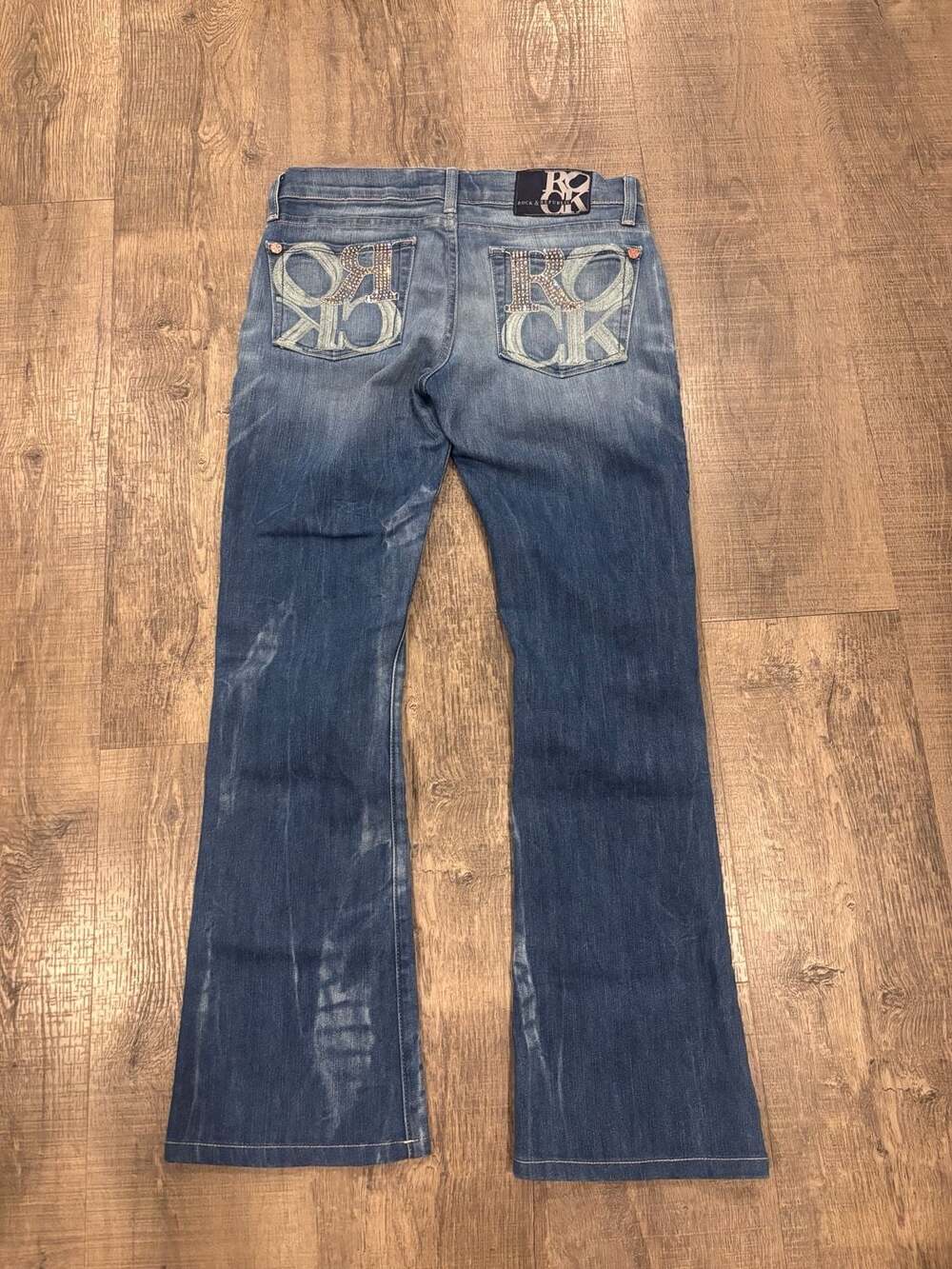 Rock & Republic Kasandra Denim Bootcut Jeans with Embellished Pockets Size 27